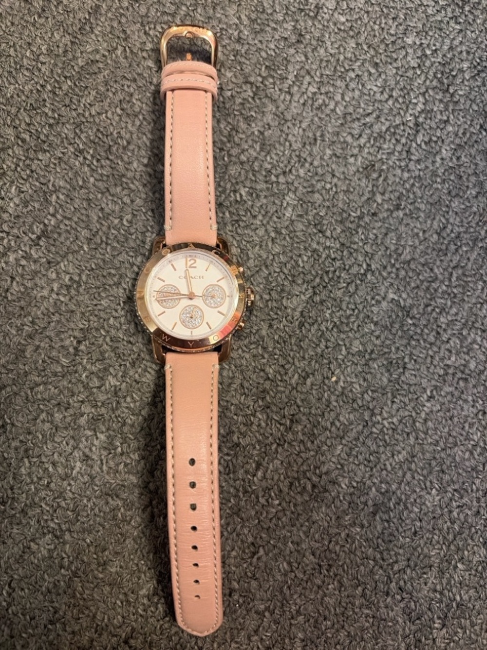 Coach Blush Pink Leather Watch Rose Gold Crystal Dial Women’s